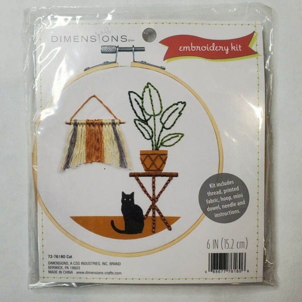 NWB Dimensions Cat and Plant Embroidery Kit with Supplies